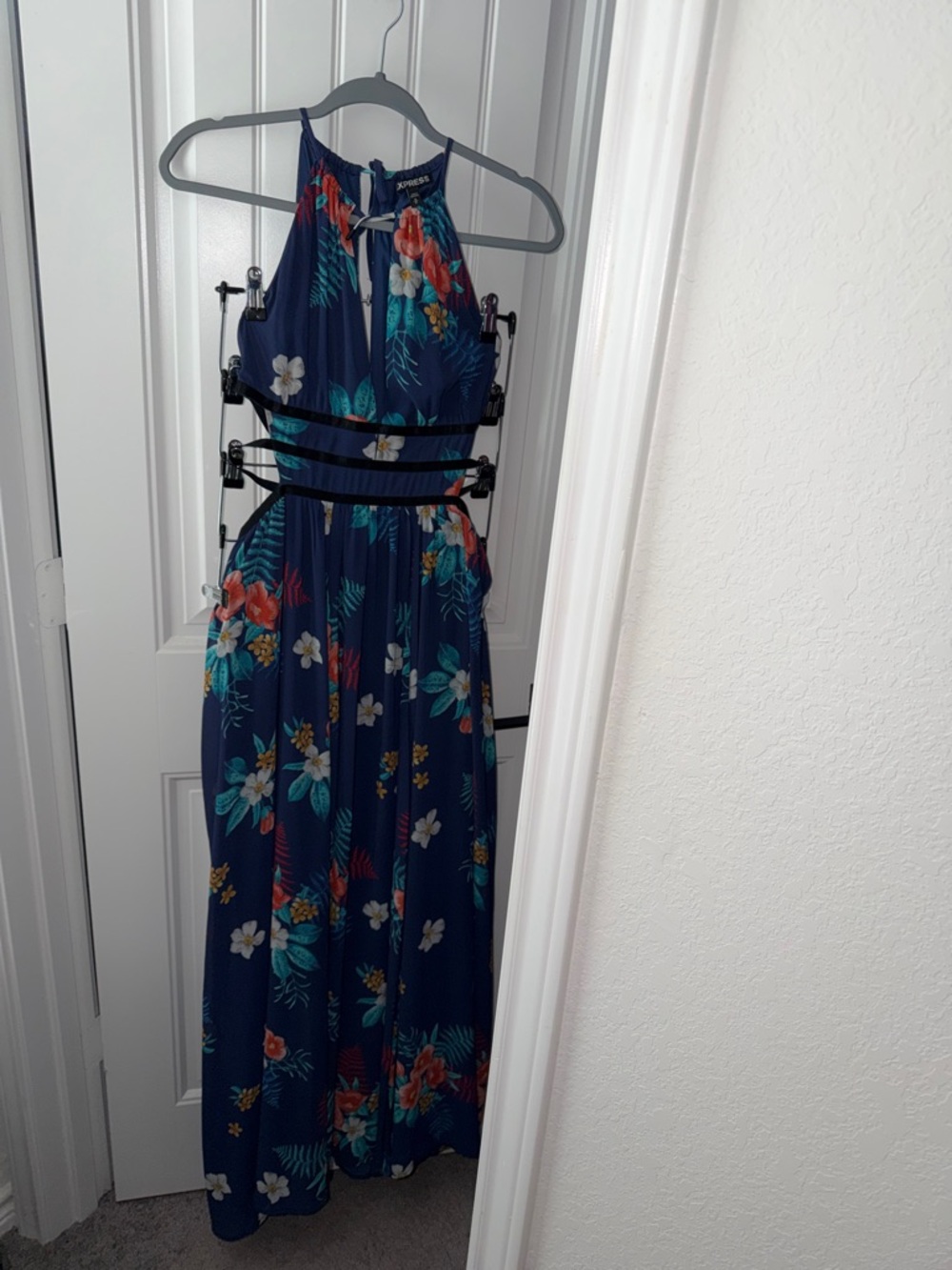Express Navy Floral Maxi Dress with Tropical Print